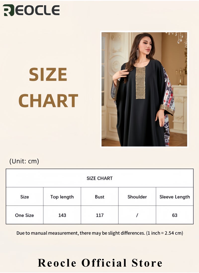 Women's Beaded Embroidered Maxi Robe Elegant Chiffon Gown with Ethnic Print Flowing Long Abaya Luxury Round Collar Dress for Weddings Evening Parties and Formal Occasions