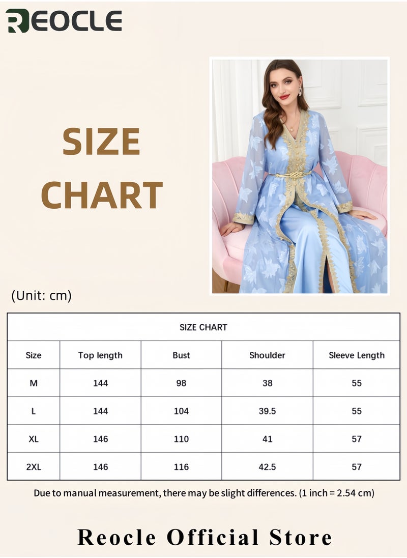 Women's Elegant Embroidered Kaftan Gown Luxury Chiffon Satin Maxi Dress with Golden Lace Details Formal Abaya for Weddings Banquets & Special Occasions