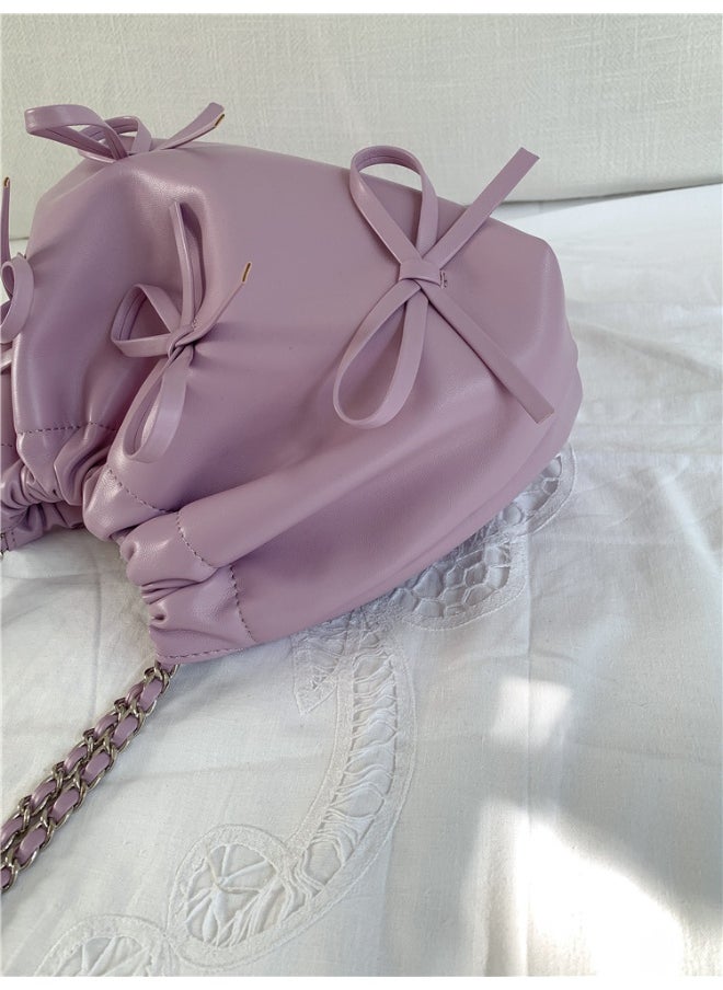 Spring Bow Chain Bag Women's Small Fresh Shoulder Bag Female Niche Soft Leather Pleated Bucket Bag