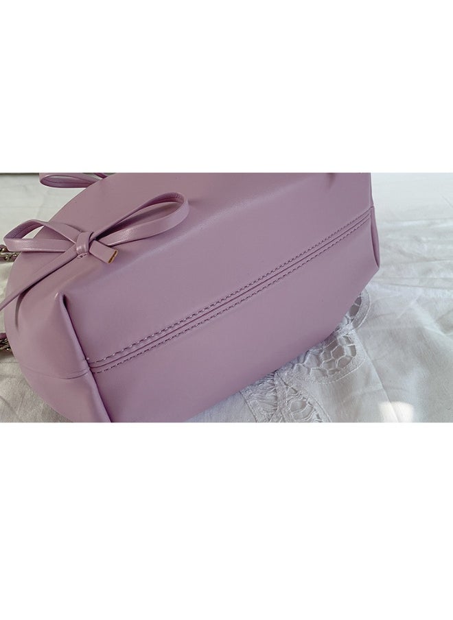 Spring Bow Chain Bag Women's Small Fresh Shoulder Bag Female Niche Soft Leather Pleated Bucket Bag