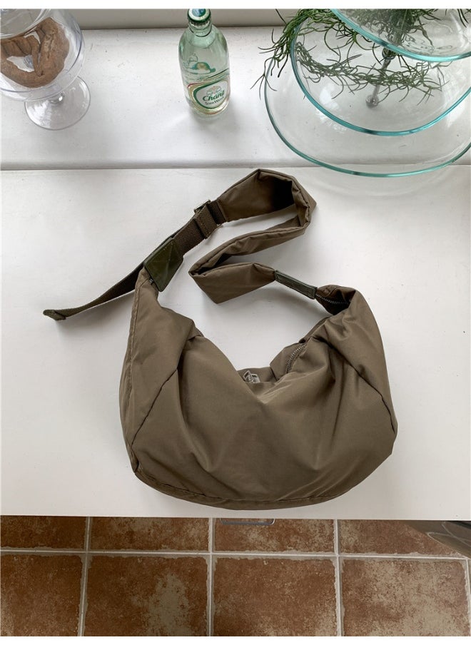 Korean Bag Women's Casual Single Shoulder Crossbody Bag Large Capacity Niche Fashion Wide Shoulder Strap Nylon Dumpling Bag Female