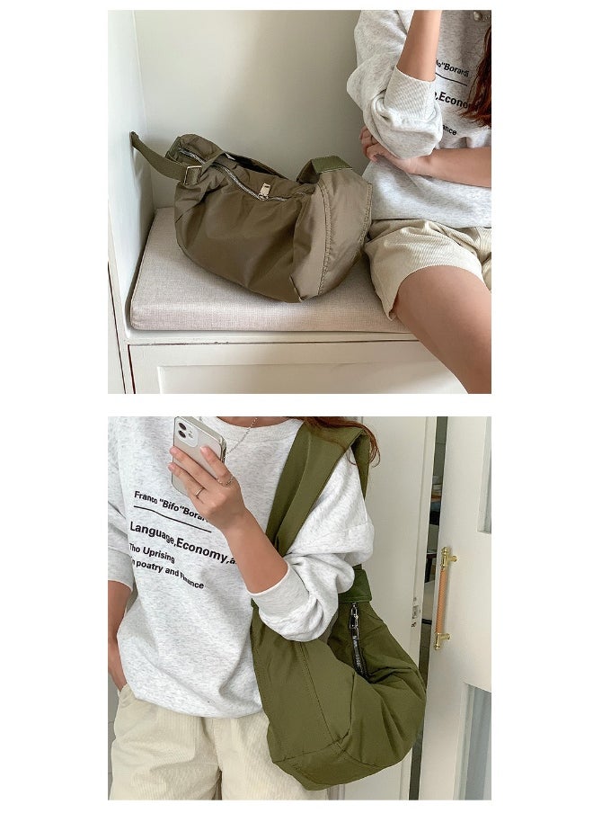 Korean Bag Women's Casual Single Shoulder Crossbody Bag Large Capacity Niche Fashion Wide Shoulder Strap Nylon Dumpling Bag Female