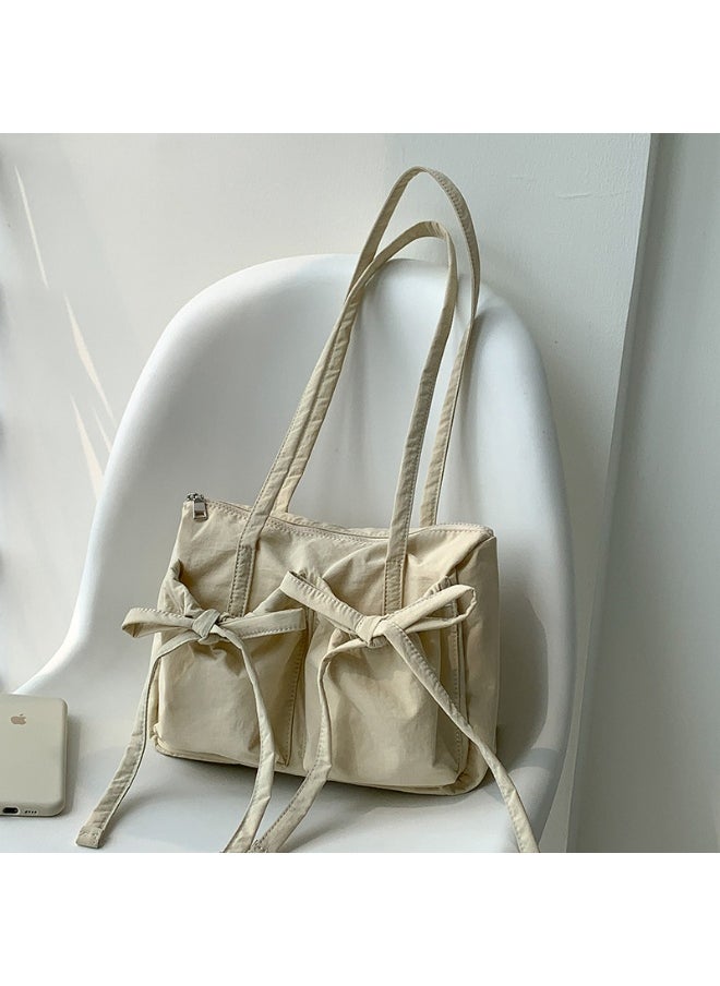 Fashion Bow Tote Bag Summer Luxury Sense Large Capacity Shoulder Bag Women's Simple Velcron Commuter Bag