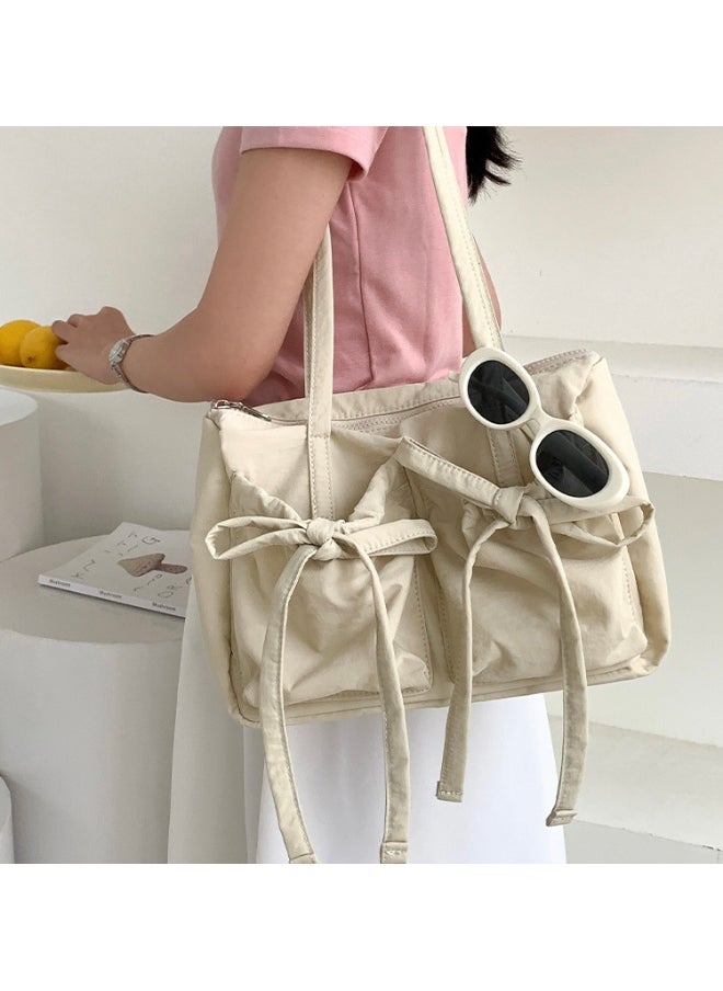 Fashion Bow Tote Bag Summer Luxury Sense Large Capacity Shoulder Bag Women's Simple Velcron Commuter Bag