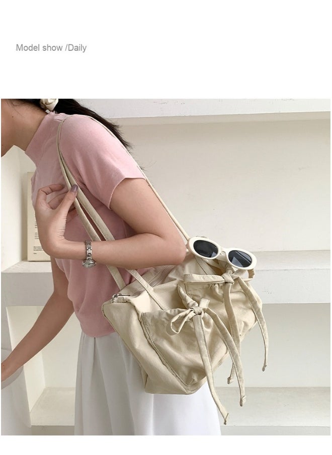Fashion Bow Tote Bag Summer Luxury Sense Large Capacity Shoulder Bag Women's Simple Velcron Commuter Bag