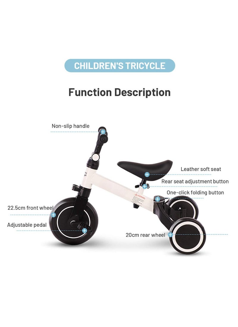4 in 1 Kids Tricycle for 1.5 - 5 Years, Multipurpose Child  Tricycle, Toddlers Trike with Adjustable Seat Indoor Outdoor, Boys Girls Kids First Birthday Gifts White