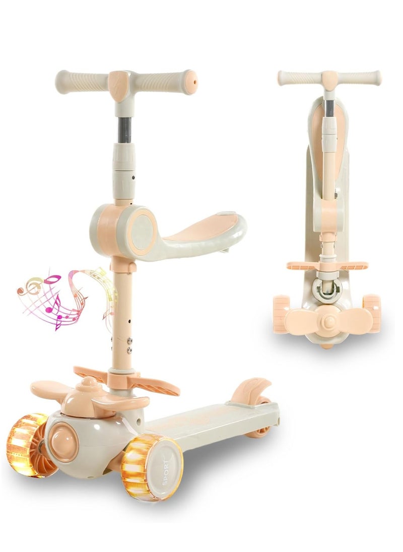 Kids Scooter, 2 in 1 Scooters for Kids, Foldable Scooter for Kids, Four speed Adjustable Height Handlebars and Removable Seat, Music and Luminous Wheel, Widened Non Slip Deck