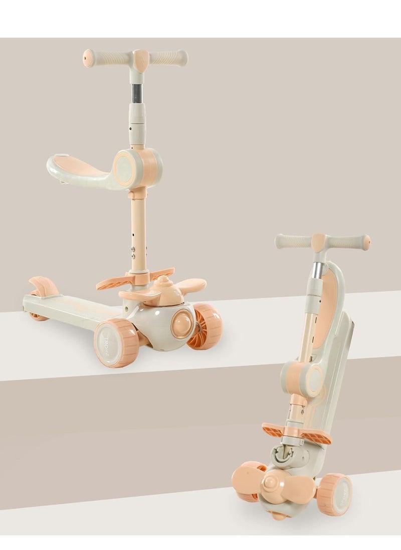 Kids Scooter, 2 in 1 Scooters for Kids, Foldable Scooter for Kids, Four speed Adjustable Height Handlebars and Removable Seat, Music and Luminous Wheel, Widened Non Slip Deck
