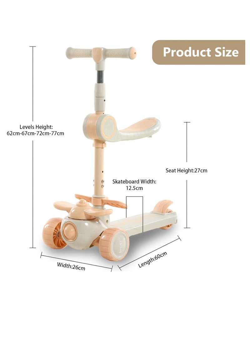 Kids Scooter, 2 in 1 Scooters for Kids, Foldable Scooter for Kids, Four speed Adjustable Height Handlebars and Removable Seat, Music and Luminous Wheel, Widened Non Slip Deck