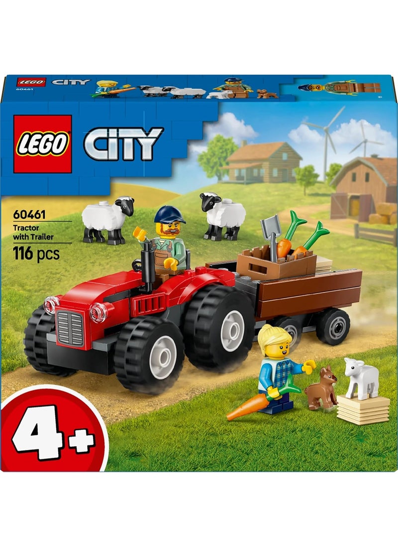 LEGO Red Farm Tractor With Trailer And Sheep Building Toy Set 60461