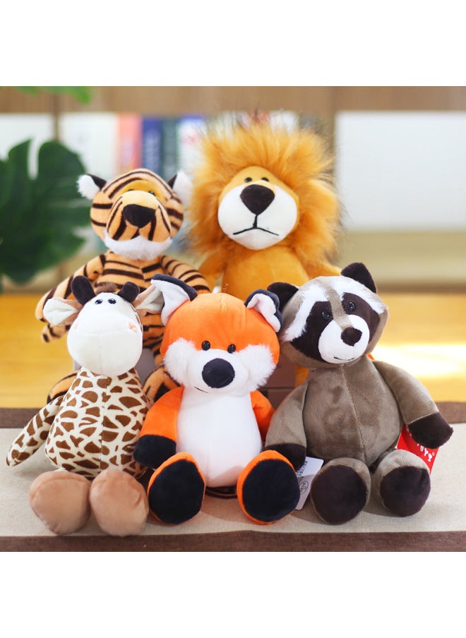 Forest Animal Plush Toys Elephant Monkey Tiger Lion Giraffe Dolls Children's Gifts 4pcs/lot-Color:Lion-Height:25cm