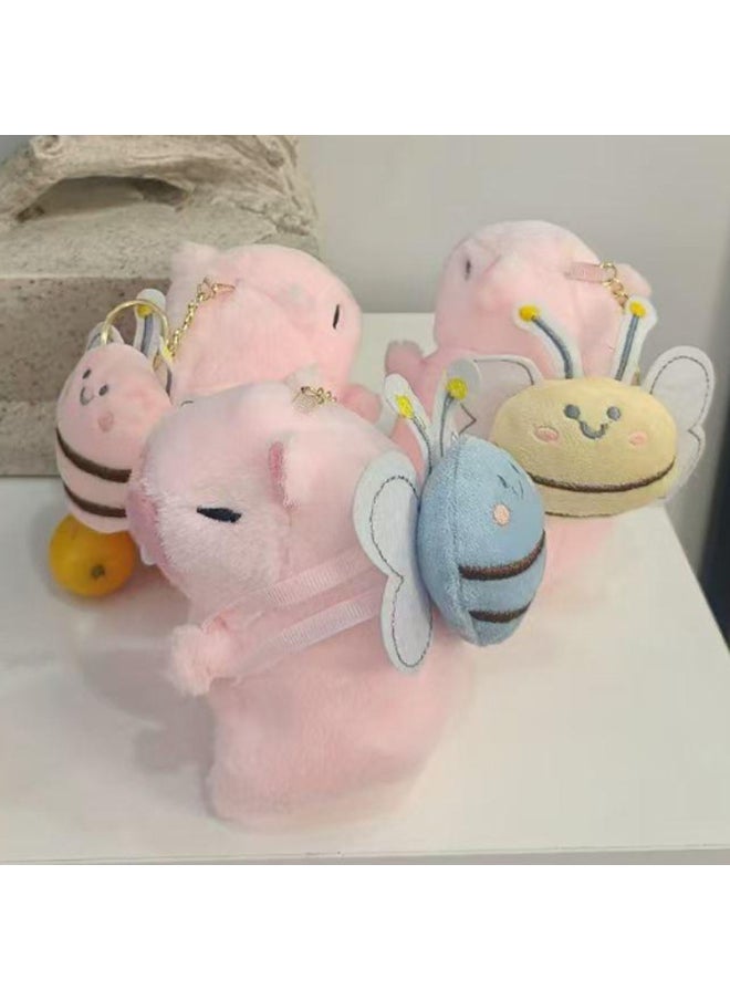 Capibala Doll Keychain Bag Ornaments Capybara Doll Plush Toy Pendant Manufacturers Wholesale-Color:Pink Bee Series Capybara-Height:10cm