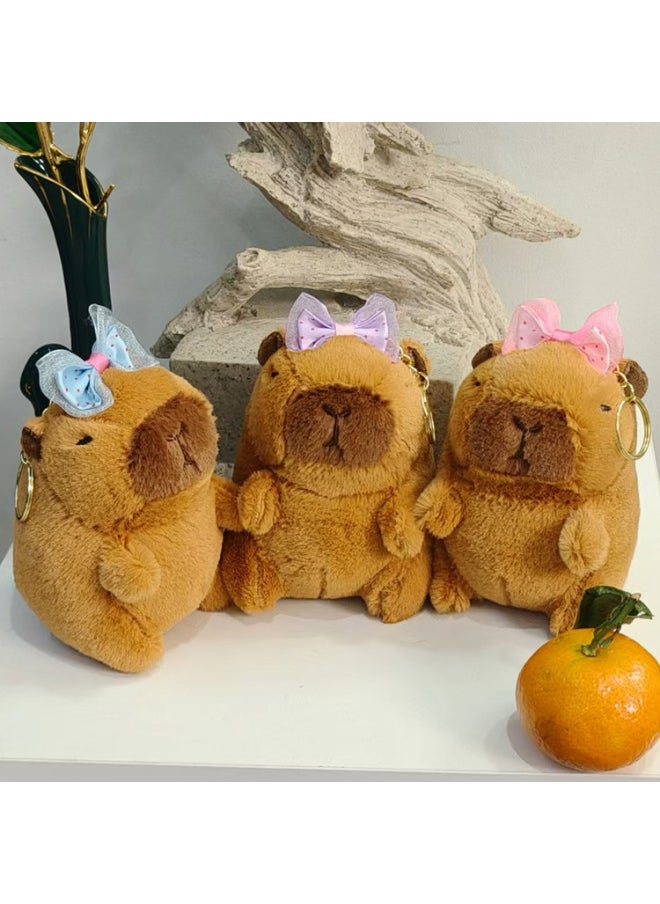 Capibala Doll Keychain Bag Ornaments Capybara Doll Plush Toy Pendant Manufacturers Wholesale-Color:Pink Bee Series Capybara-Height:10cm