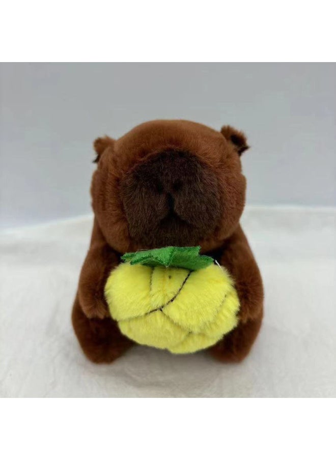Capibala Capybara Pop Circle Turn Tail Blow Bubble Pull Nose Tortoise Plush Toy Pendant-Color:12cm Holding Pineapple-Height:Gold Lobster Clasp