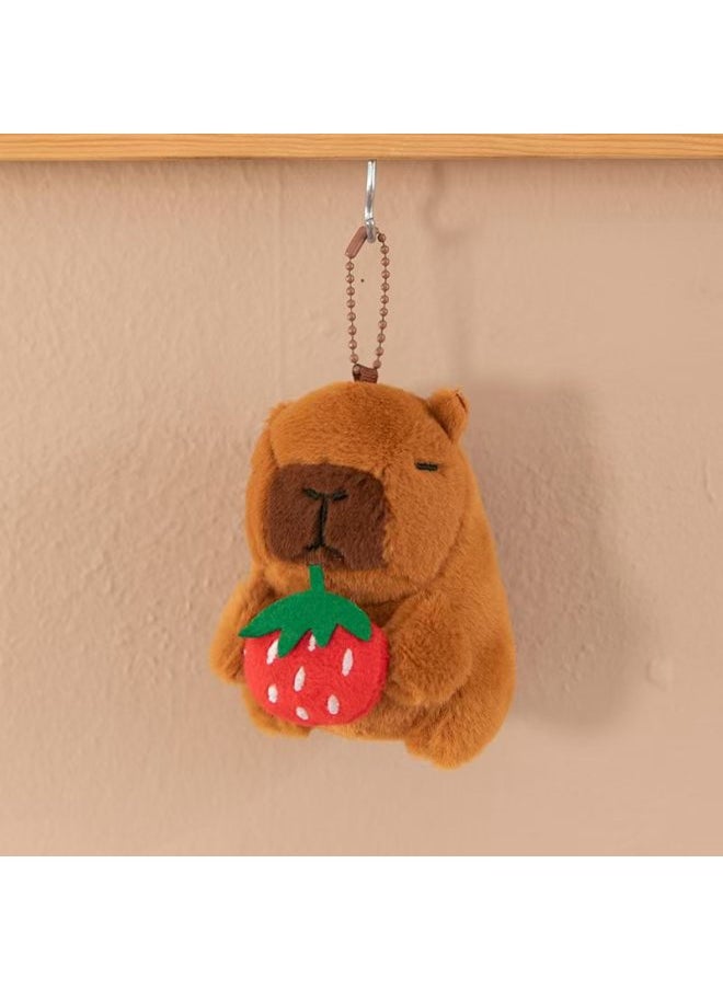 Capibala Doll Keychain Bag Ornaments Capybara Doll Plush Toy Pendant Manufacturers Wholesale-Color:Strawberry Capybara-Height:10cm