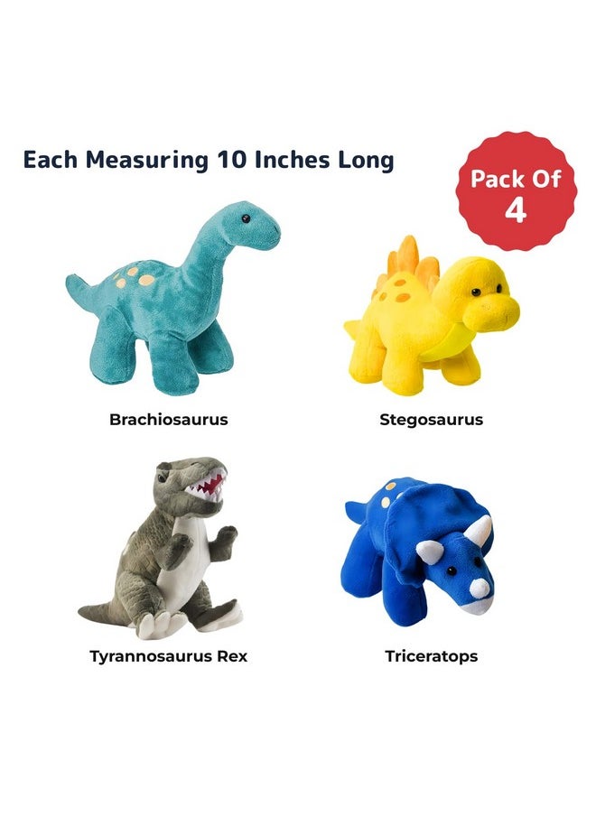 PREXTEX Plush Dinosaur Stuffed Animal, 4pk, 10 inches Cute Dinosaur Plush Toys for Boys and Girls Ages 3+, Stuffed Dinosaurs for Boys, Soft Dino Plush Stuffed Animals Dinosaur Party Favors