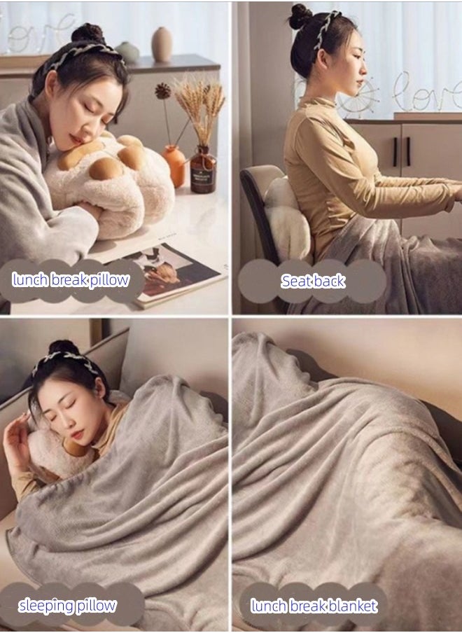 Flannel Cartoon Animal Creative Cushion Blanket 2 in 1 Pillow Quilt Multifunctional Pillow Blanket Back Support Cushion Soft and Warm Nap Mat Cushions for Sofa Bed Office Chair(Brown)