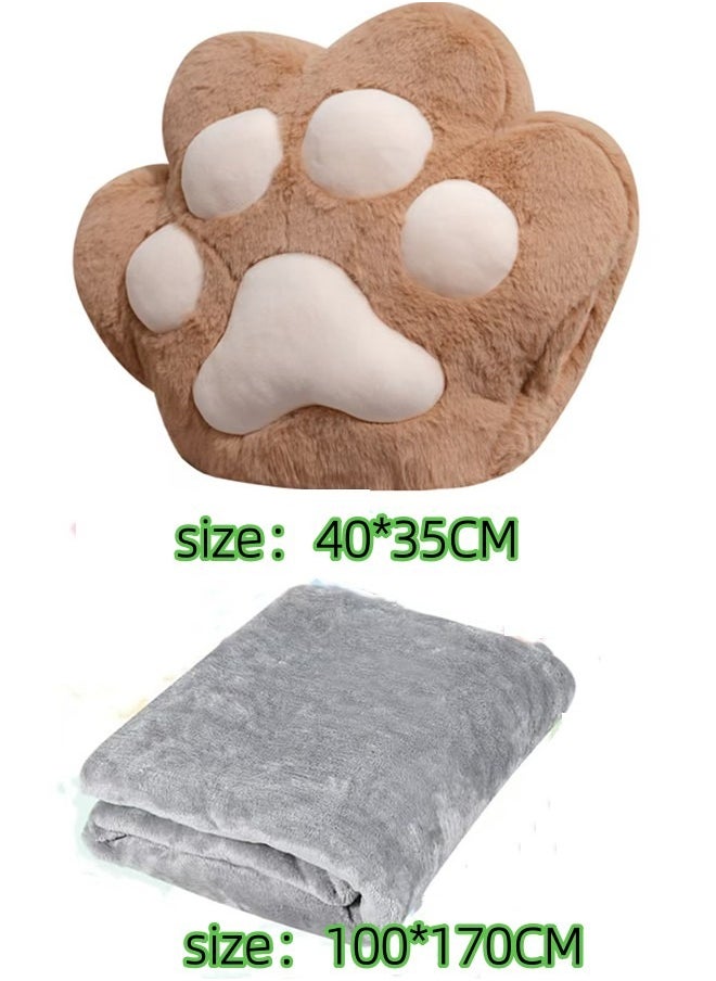 Flannel Cartoon Animal Creative Cushion Blanket 2 in 1 Pillow Quilt Multifunctional Pillow Blanket Back Support Cushion Soft and Warm Nap Mat Cushions for Sofa Bed Office Chair(Brown)