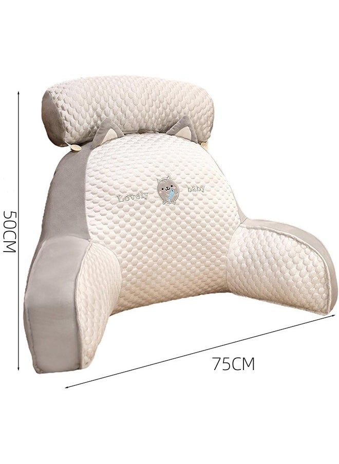 Backrest Pillow Reading Pillow-Extra Large Bed Rest Pillow with Detachable Neck Roll & Arms for Sitting in Bed or Couch-Backrest Reading Pillow Adult Back Pillows for Reading,Watching TV,Gaming,Relaxing