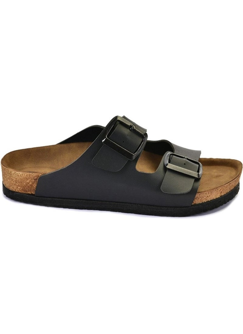Lens Women's Black Double Buckle Casual Slippers V3