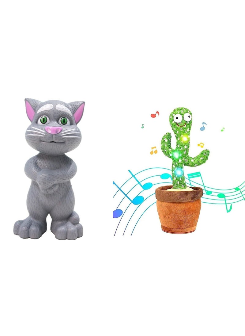 Intelligent Talking Tom Cat with Recording, Music, Story & Touch Functionality, Wonderful Voice with Stories & Songs Electronic Dancing Cactus Toys, Talking, Wriggle & Singing, Recording & Repeat What You Say & Interactive Toys,Best Gift for Your Baby or Kids