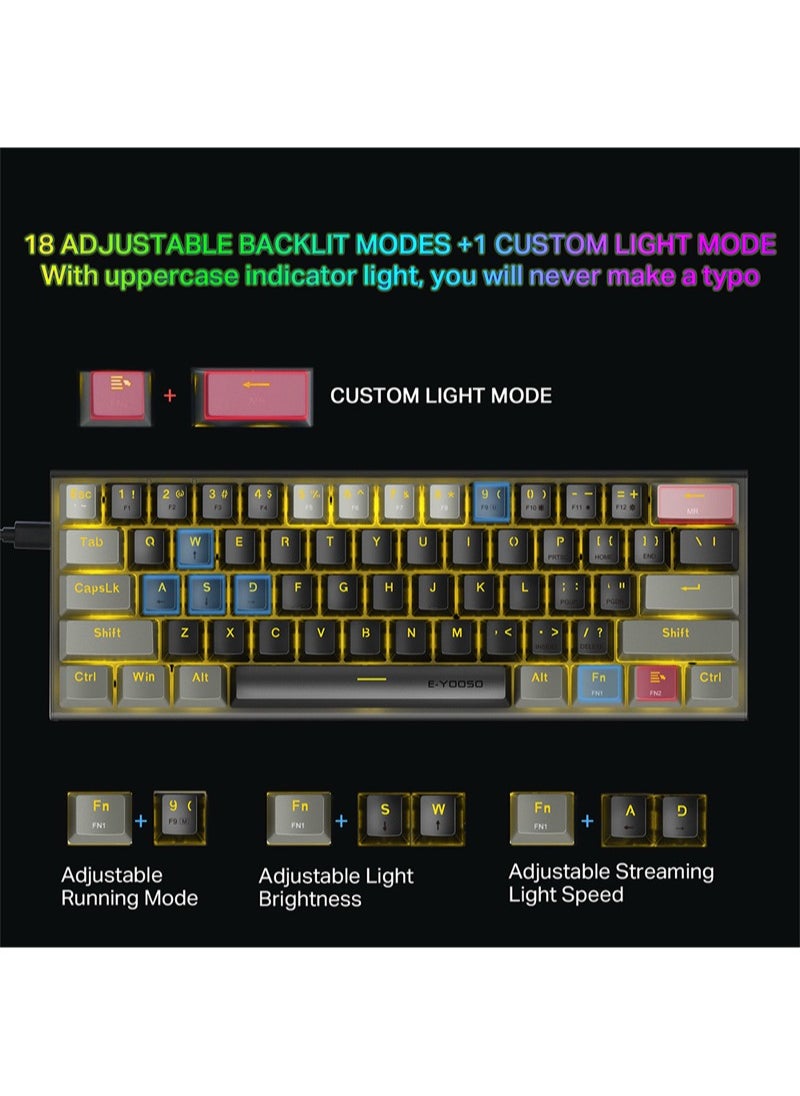 Z-11 61 Keys Mechanical Gaming Keyboard,Blue Switch 60% Wired Compact Keyboard,RGB Backlit and Metal Panel for Windows,Mac OS-Black Grey