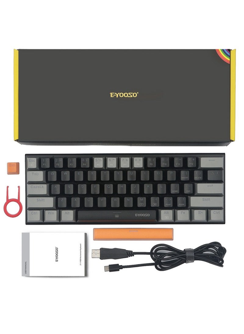 Z-11 61 Keys Mechanical Gaming Keyboard,Blue Switch 60% Wired Compact Keyboard,RGB Backlit and Metal Panel for Windows,Mac OS-Black Grey