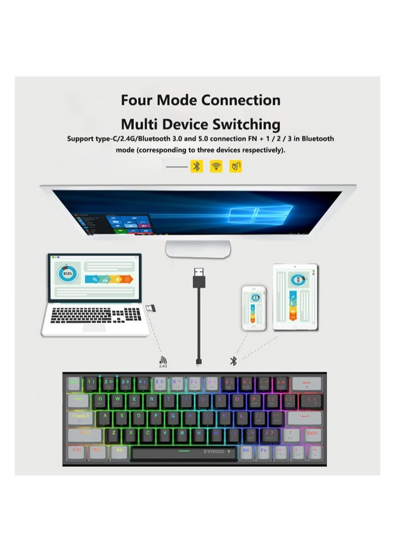 Z-11 61 Keys Mechanical Gaming Keyboard,Blue Switch 60% Wired Compact Keyboard,RGB Backlit and Metal Panel for Windows,Mac OS-Black Grey