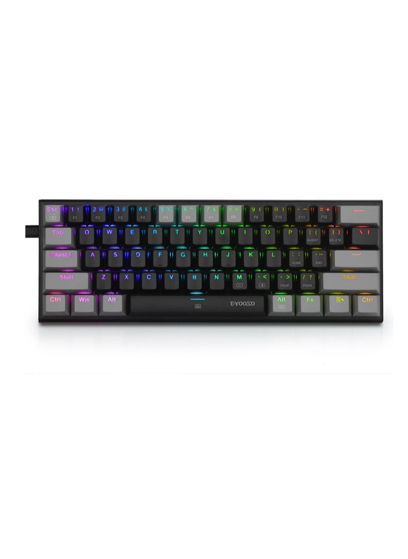 Z-11 61 Keys Mechanical Gaming Keyboard,Blue Switch 60% Wired Compact Keyboard,RGB Backlit and Metal Panel for Windows,Mac OS-Black Grey