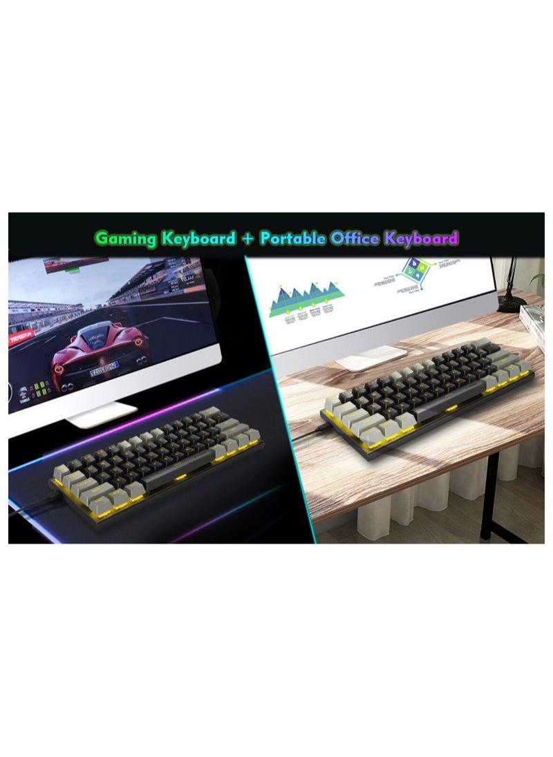 Z-11 61 Keys Mechanical Gaming Keyboard,Blue Switch 60% Wired Compact Keyboard,RGB Backlit and Metal Panel for Windows,Mac OS-Black Grey