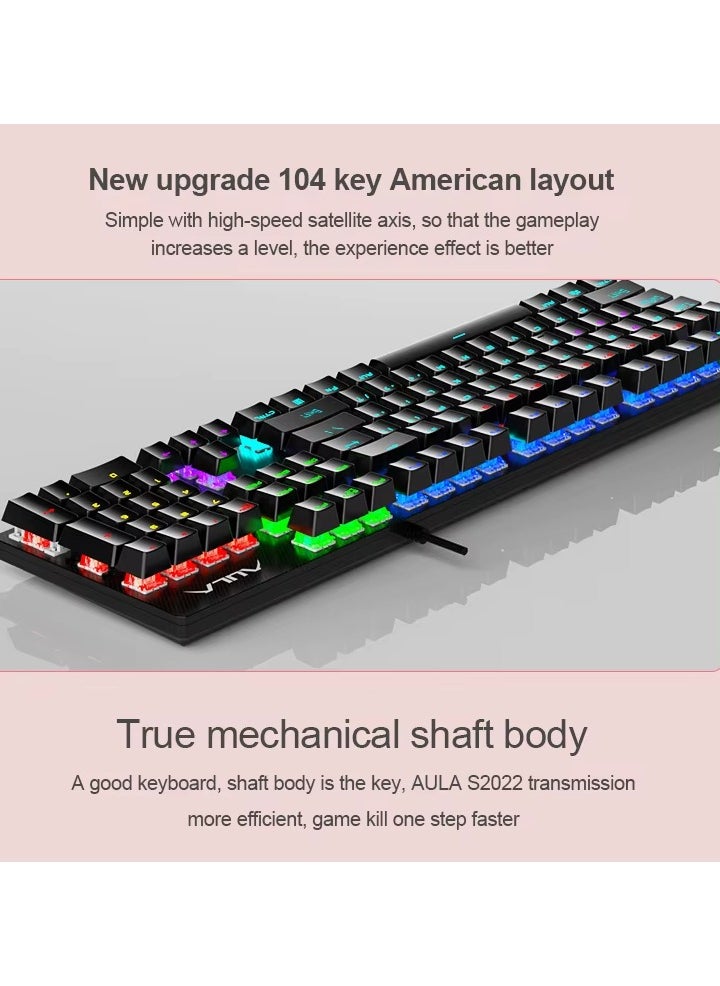 AULA S2022 Mechanical Gaming Keyboard Blue Switch,Full Size USB Wired Computer Keyboards