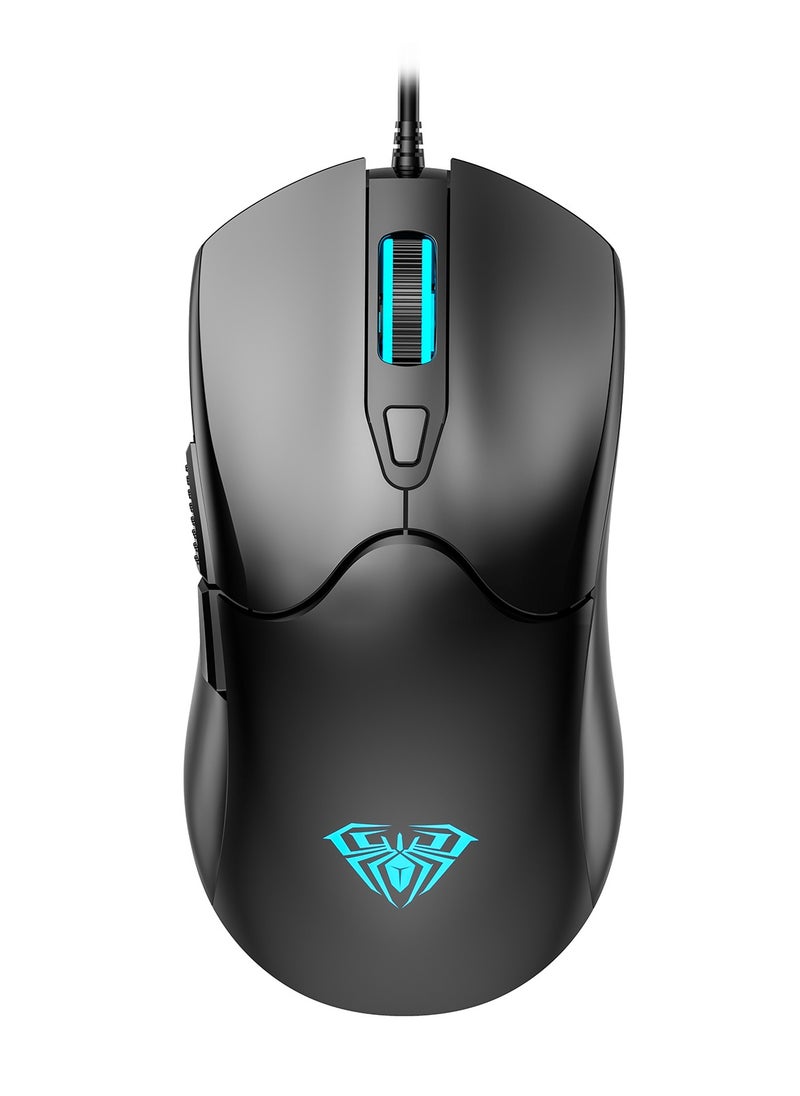 AULA S13 Black, RGB Gaming mice with Side Buttons, Rainbow LED Backlit, 3600 DPI Adjustable Ergonomic Optical