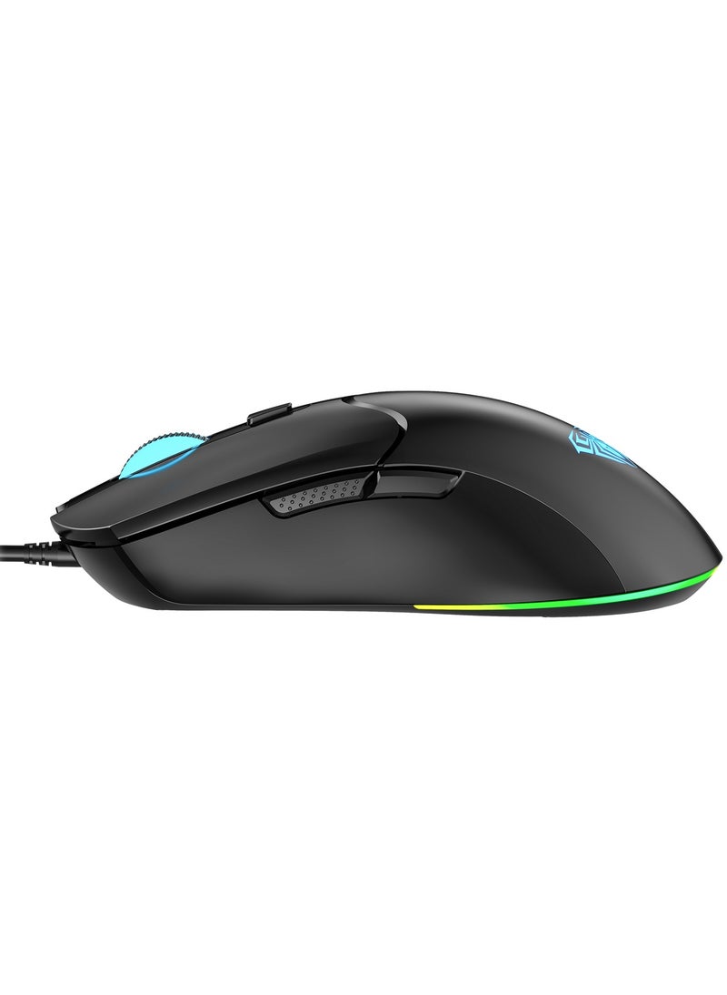 AULA S13 Black, RGB Gaming mice with Side Buttons, Rainbow LED Backlit, 3600 DPI Adjustable Ergonomic Optical