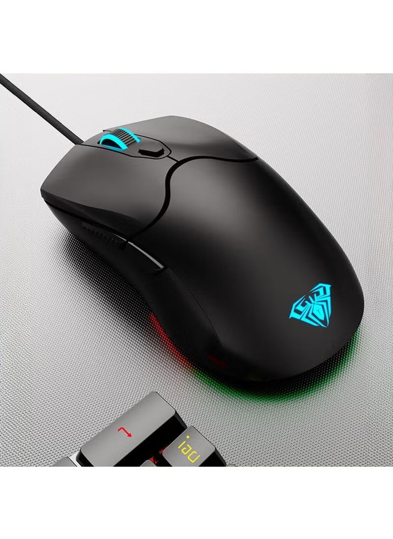 AULA S13 Black, RGB Gaming mice with Side Buttons, Rainbow LED Backlit, 3600 DPI Adjustable Ergonomic Optical