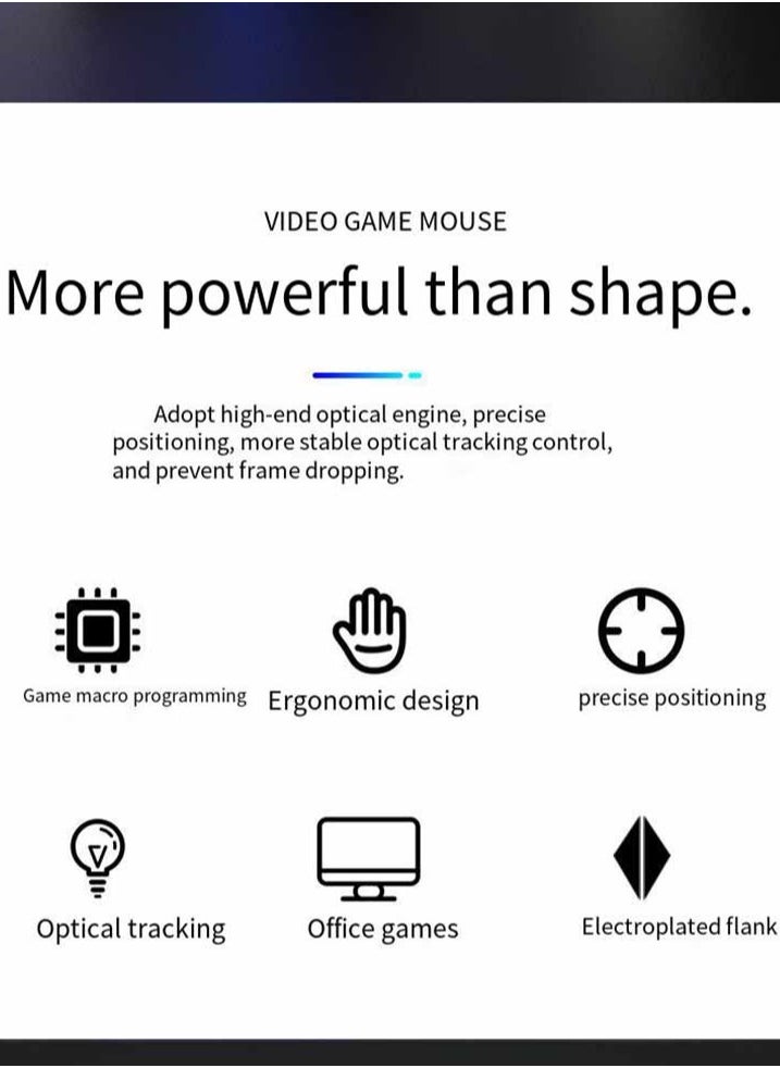 S50 Gaming Mouse Programming Ergonomic (Software) - RGB Phantom Breathing Light - Wired USB Braided Cable - 2400 DPI - 6D Macro Esports Mice for PC/Laptop | Black