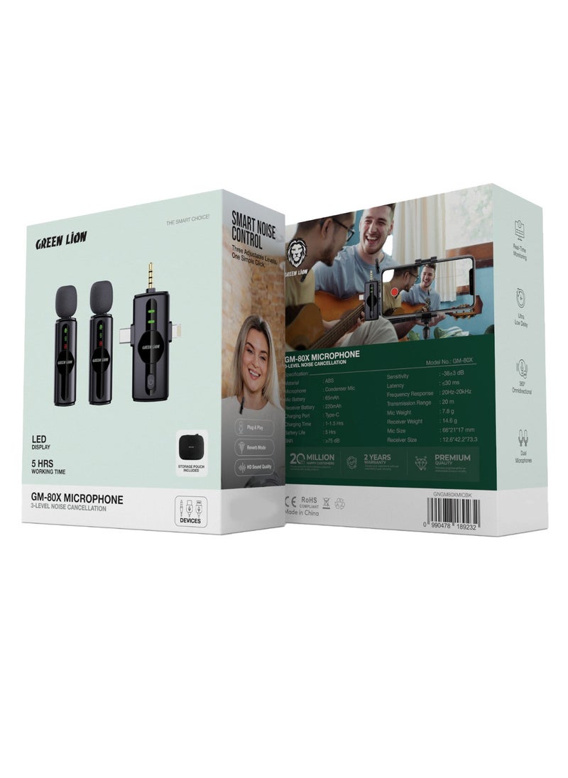 Dual Microphone GM-80X With 3-Level Noise Cancellation and LED Display / Real-Time Monitoring / 360° Omnidirectional / Plug & Play / HD Sound Quality - Black