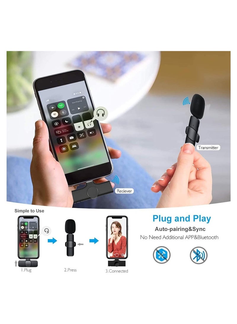 Wireless Lavalier Microphone for iPhone iPad Mini Mic for YouTube Facebook Live Stream TikTok Vlog Zoom Video Recording - Noise Reduction/No APP u0026 Bluetooth Needed (Lightning)