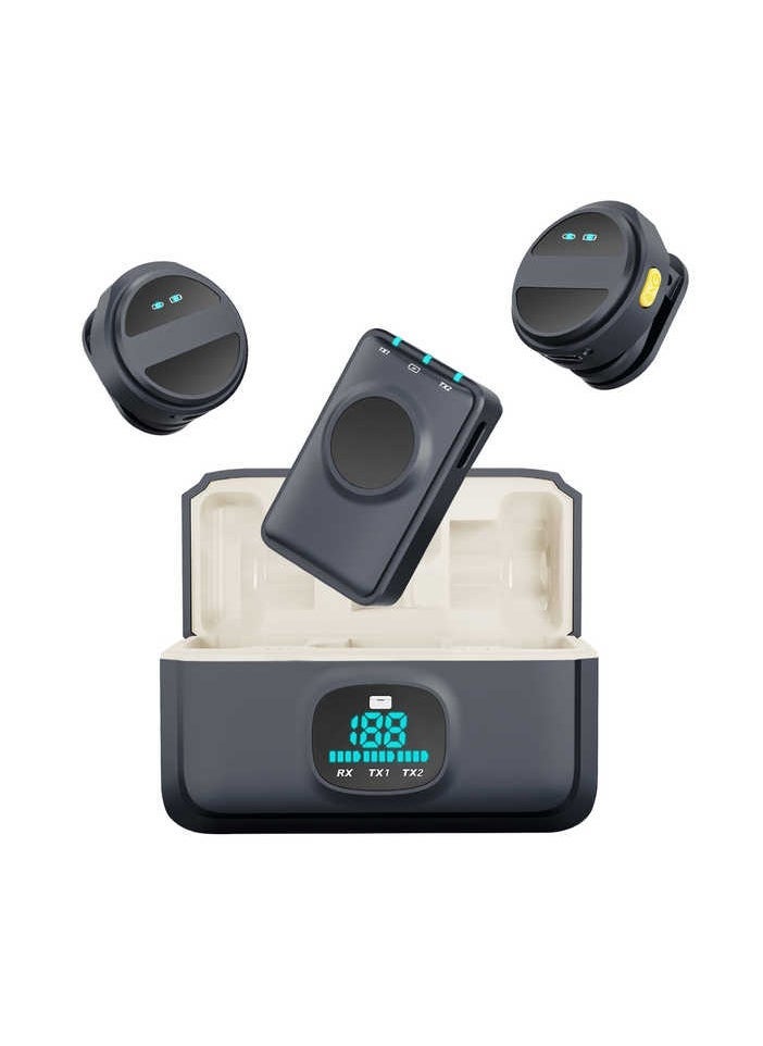 SX21 Magnetic Lavalier Clip Wireless Microphone – Dual Mic System with Rechargeable Battery, 2.4GHz Wireless Connectivity, Smart Noise Reduction, Omni-Directional Pickup, Ideal for Video Recording, Live Streaming, and Vlogging