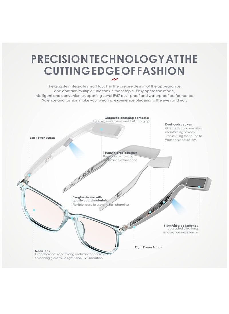 Bluetooth Audio Glasses with Microphone, Anti-Blue Light Lenses, Open Ear Speakers, Perfect for Gaming, Meetings, Travel, and Driving.