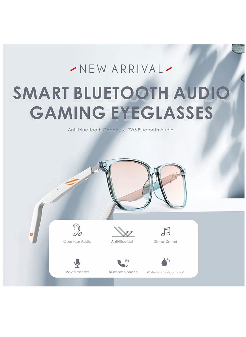 Bluetooth Audio Glasses with Microphone, Anti-Blue Light Lenses, Open Ear Speakers, Perfect for Gaming, Meetings, Travel, and Driving.