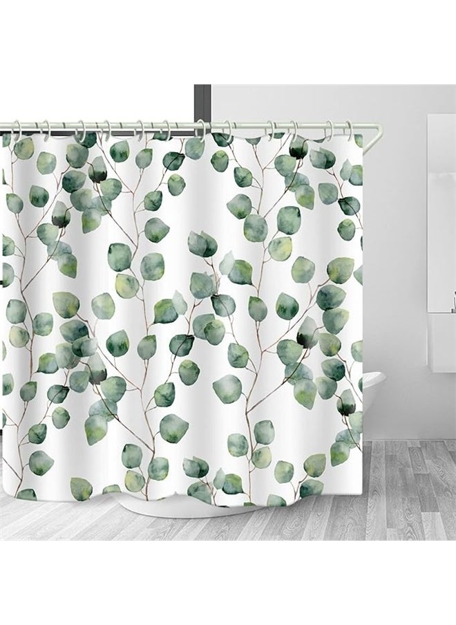 Leaves Printed Shower Curtain With Hooks White/Green/Brown 180x180cm，Modern Bathroom Decor - Shower Curtain for Bathtub, Waterproof Washable Fabric with Hooks