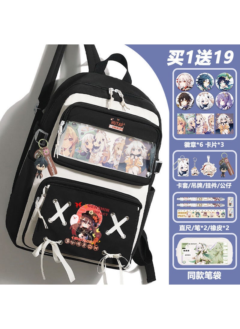 Genshin Impact Anime Backpack Large Capacity Elementary School Black 327-19-piece set