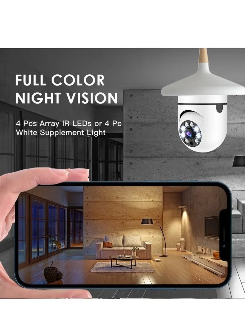 (Pack of 4) Light Bulb Security Camera Outdoor 2.4G WiFi – 1080P HD Wireless Smart CCTV Surveillance Cameras | Motion Detection, Auto Tracking, Two-Way Audio, Night Vision, Easy Installation | 360° Panoramic Home & Office Monitoring via Mobile App