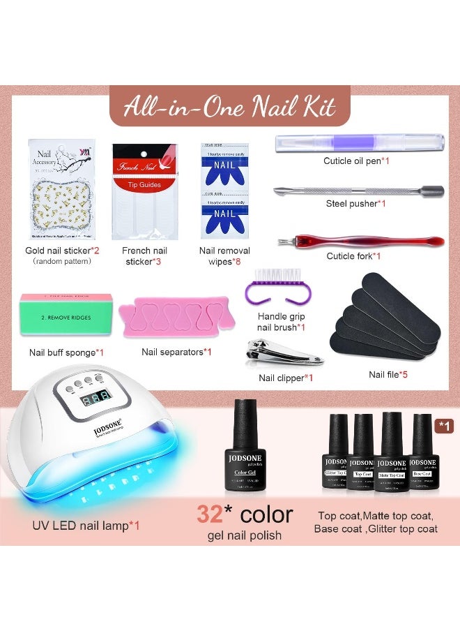 Gel Nail Polish Kit with U V Light 32 Color Soak OFF Gel Nail Kit Base&Top Coat Gel Polish for DIY Manicure Lovers