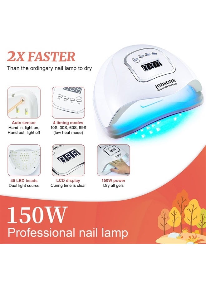 Gel Nail Polish Kit with UV Light 32 Colors Gel Polish Kit with Base Coat No Wipe & Matte Top Coat 150W LED Nail Lamp Starter Gel Nail Set Manicure Profession Salon Nail kit Tools