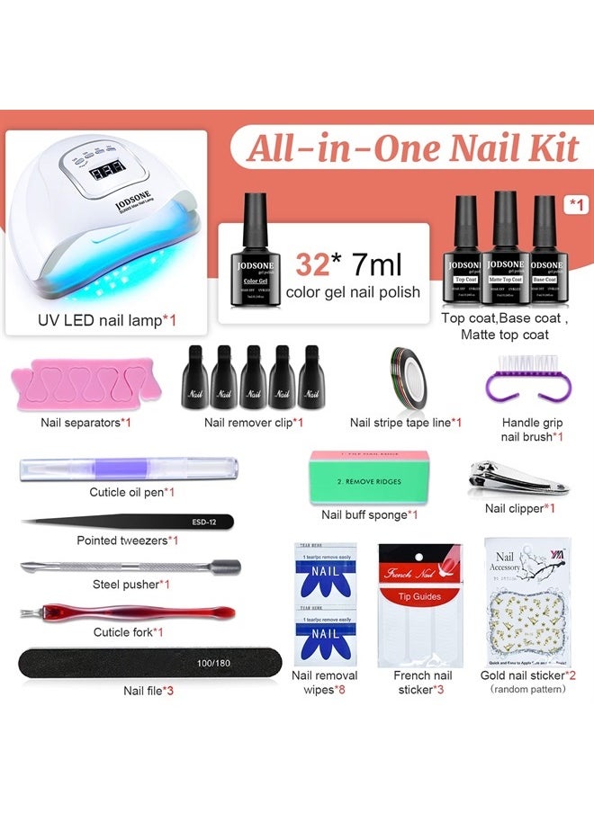 Gel Nail Polish Kit with UV Light 32 Colors Gel Polish Kit with Base Coat No Wipe & Matte Top Coat 150W LED Nail Lamp Starter Gel Nail Set Manicure Profession Salon Nail kit Tools