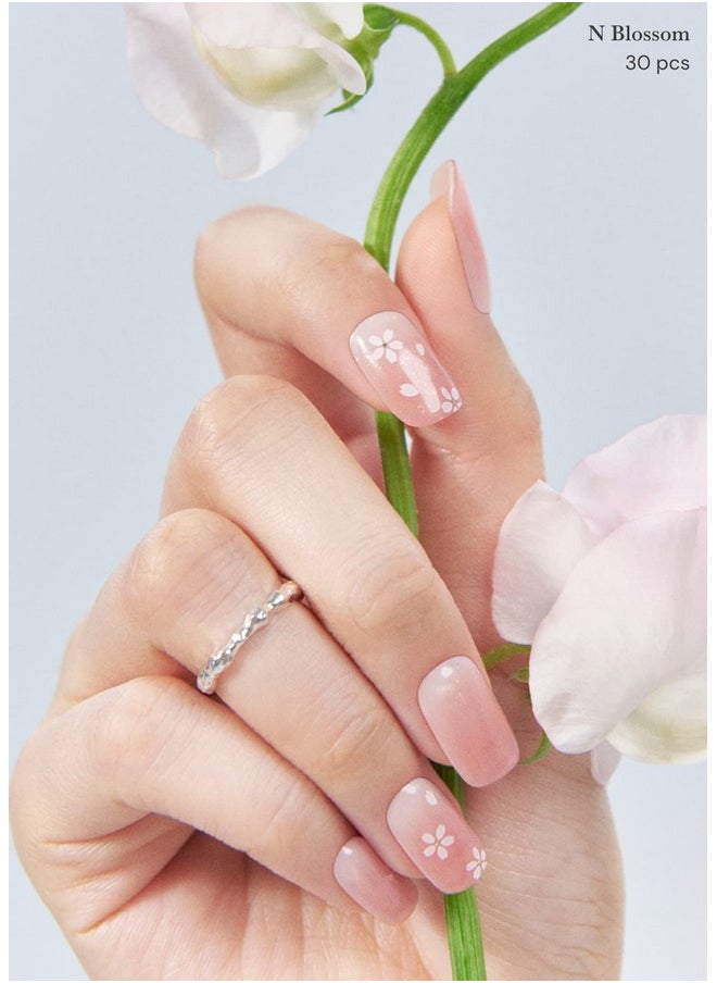 ohora Semi Cured Gel Nail Strips (N Blossom) - Nude, Ombre, Works with Any UV/LED Nail Lamps, Salon-Quality, Long Lasting, Easy to Apply & Remove - Includes 2 Prep Pads, Nail File & Wooden Stick