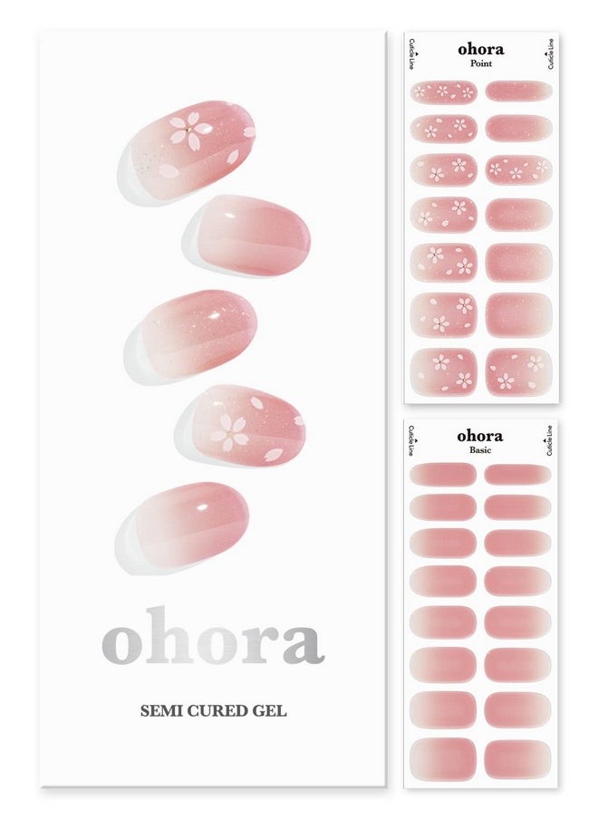 ohora Semi Cured Gel Nail Strips (N Blossom) - Nude, Ombre, Works with Any UV/LED Nail Lamps, Salon-Quality, Long Lasting, Easy to Apply & Remove - Includes 2 Prep Pads, Nail File & Wooden Stick