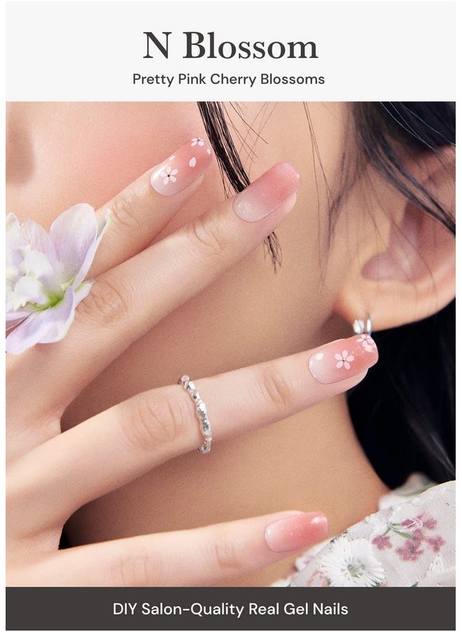 ohora Semi Cured Gel Nail Strips (N Blossom) - Nude, Ombre, Works with Any UV/LED Nail Lamps, Salon-Quality, Long Lasting, Easy to Apply & Remove - Includes 2 Prep Pads, Nail File & Wooden Stick