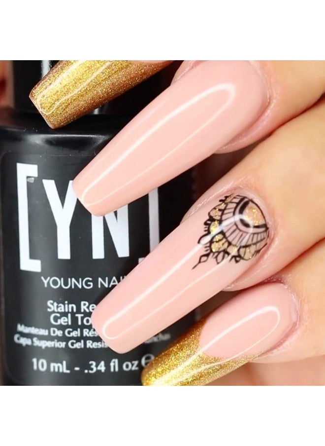 Young Nails Stain Resistant Gel Top Coat - Professional Grade Clear Gel Nail Polish Top Coat, No Wipe UV Gel Top Coat for Acrylic and Hard Gel Nails, Prevents Discoloration, UV & LED Cure - 1/3 oz